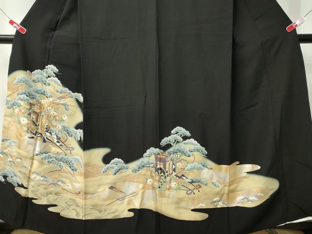 平和屋着物■豪華黒留袖 駒刺繍 御所車枝松文 暈し染め 金彩 正絹 逸品 CAAM1591ev