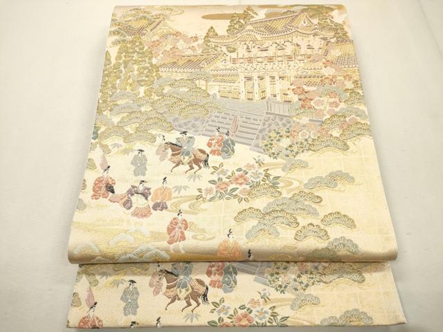 オシャレ正絹袋帯 かもめ柄 平和屋着物□六通柄袋帯 風景文 金糸 正絹 逸品 CAAM3736ak