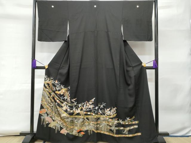 本場結城紬 重要無形文化財指定 地機 市松柄 蚊絣入り 赤紫色、黒色