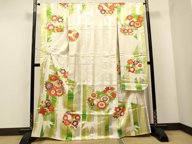 平和屋着物□豪華振袖 駒刺繍 笹竹吉祥花文 金銀彩 正絹 逸品