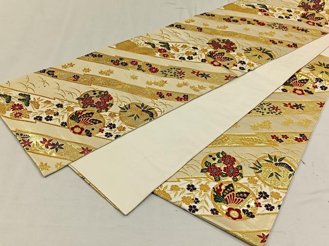 平和屋着物◎六通柄袋帯 花蝶丸文 金糸 正絹 逸品 CAAN3654qv