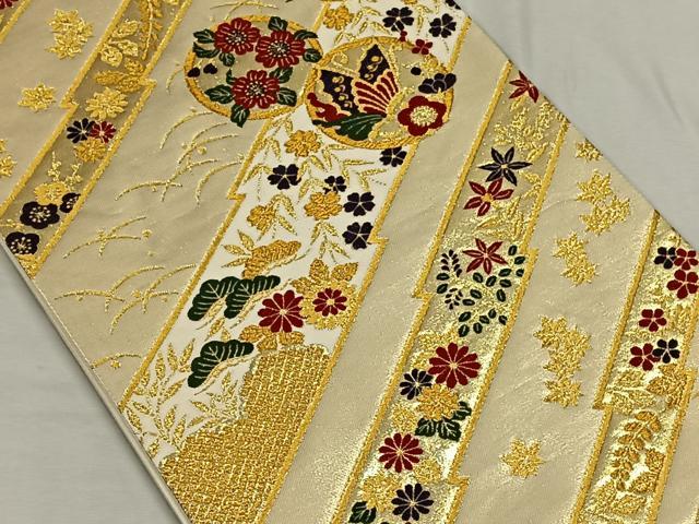 平和屋着物◎六通柄袋帯 花蝶丸文 金糸 正絹 逸品 CAAN3654qv
