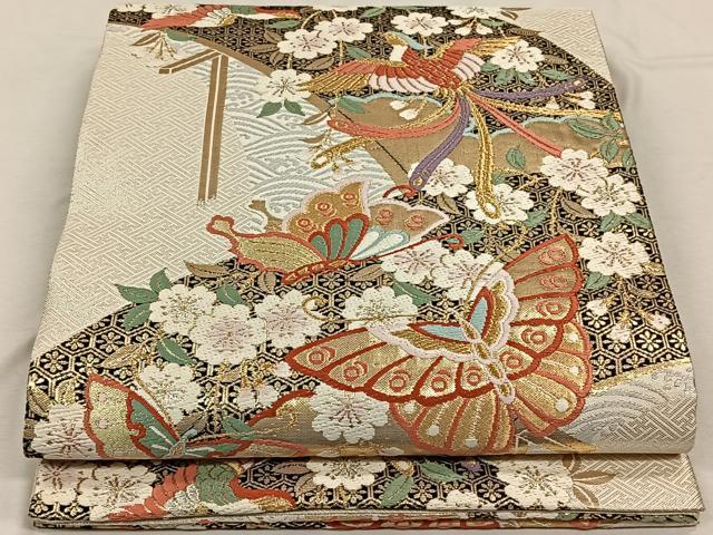 平和屋着物◎六通柄袋帯 有職蝶鳳文 金銀糸 正絹 逸品 CAAN3661qv