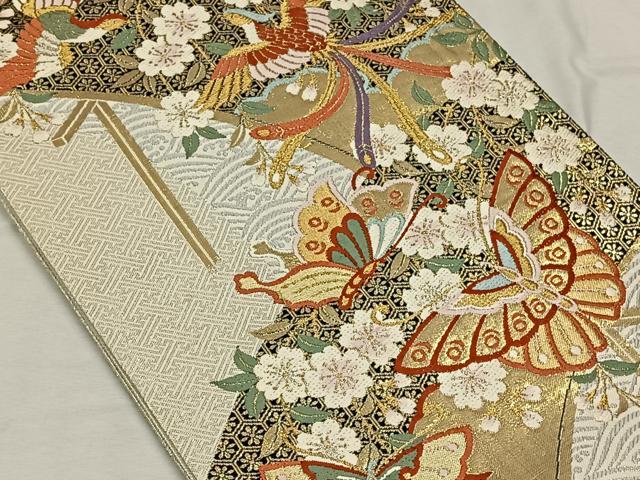 平和屋着物◎六通柄袋帯 有職蝶鳳文 金銀糸 正絹 逸品 CAAN3661qv