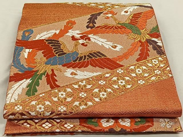 平和屋着物◎佐賀錦 六通柄袋帯 鳳凰正倉院花唐草文 金銀糸 正絹 逸品 CAAN3662qv