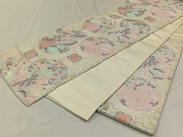 平和屋着物◎西陣 六通柄袋帯 蜀江鳳凰草花文 銀糸 正絹 逸品 CAAN3664qv
