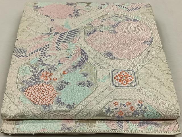 平和屋着物◎西陣 六通柄袋帯 蜀江鳳凰草花文 銀糸 正絹 逸品 CAAN3664qv