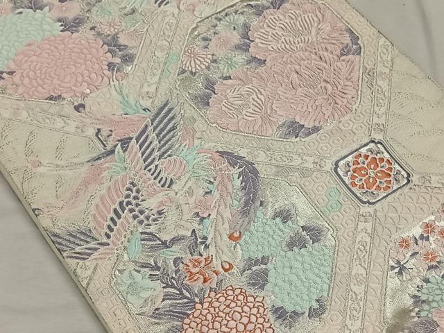 平和屋着物◎西陣 六通柄袋帯 蜀江鳳凰草花文 銀糸 正絹 逸品 CAAN3664qv