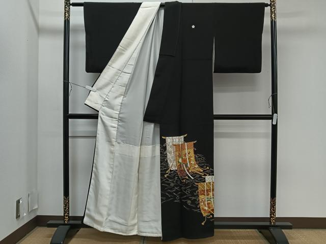 平和屋着物■豪華黒留袖 几帳花車文 金彩 正絹 逸品 CAAN7321kb