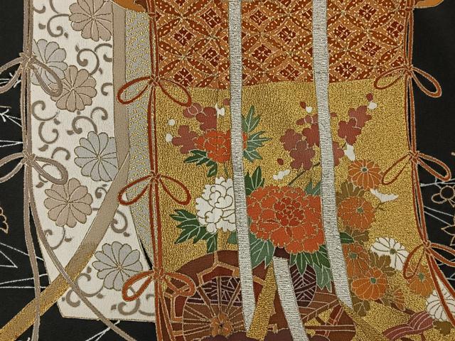平和屋着物■豪華黒留袖 几帳花車文 金彩 正絹 逸品 CAAN7321kb