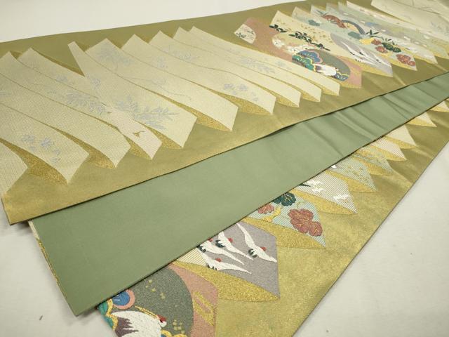 平和屋着物■六通柄袋帯 唐織 短冊花鳥文 金糸 正絹 逸品 CAAO1197in