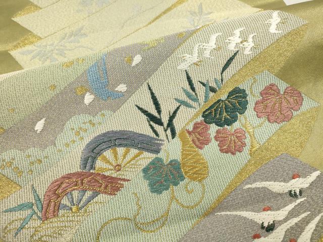 平和屋着物■六通柄袋帯 唐織 短冊花鳥文 金糸 正絹 逸品 CAAO1197in