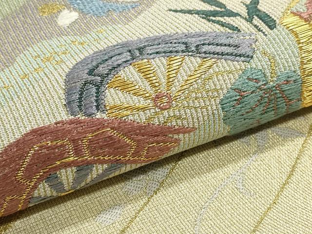 平和屋着物■六通柄袋帯 唐織 短冊花鳥文 金糸 正絹 逸品 CAAO1197in