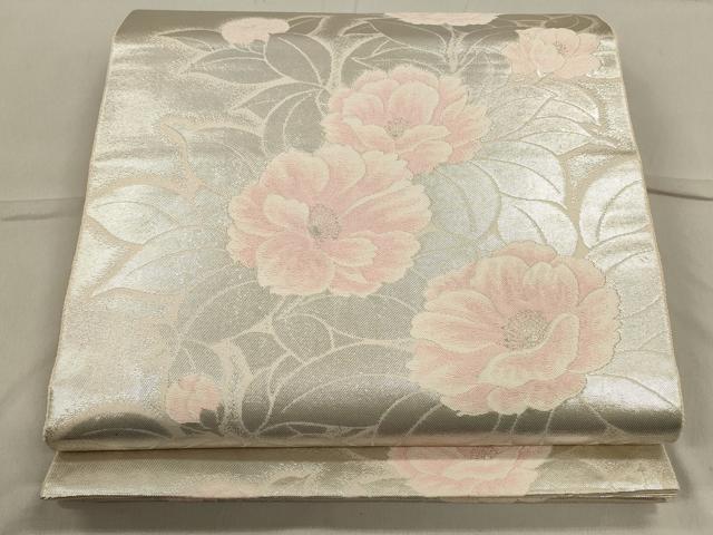 平和屋着物◎六通柄袋帯 唐織 草花文 銀糸 引箔 正絹 逸品 CAAO4256qe