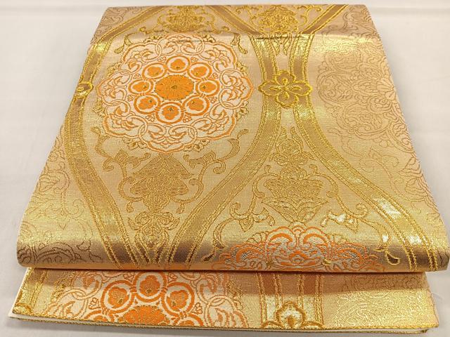 平和屋着物◎西陣 六通柄袋帯 立涌花文 金糸 証紙付き 正絹 逸品 CAAO4885xe