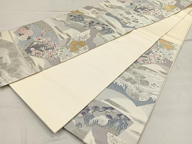 平和屋着物◎六通柄袋帯 地紙花文 九百錦 プラチナ箔 正絹 逸品 CAAO4904xe