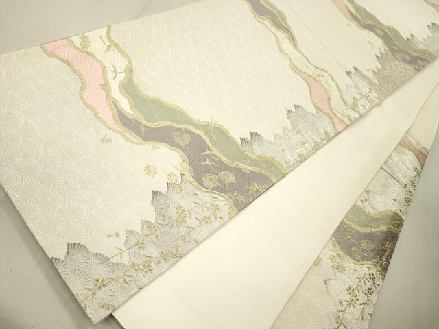 平和屋着物●六通柄袋帯 唐織 流水花鳥文 金銀糸 正絹 逸品 CAAO7427eg