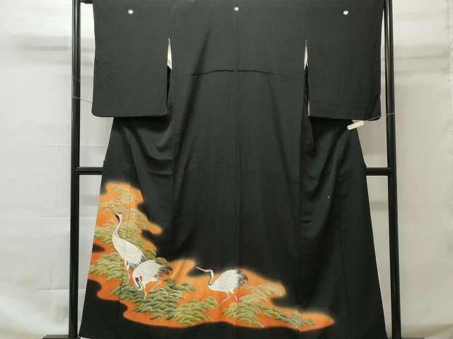 平和屋着物■豪華黒留袖 駒刺繍 飛鶴枝松文 暈し染め 金彩 正絹 逸品 CAAO9362yk