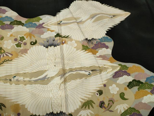 平和屋着物■豪華黒留袖 駒刺繍 双鶴菱宝尽くし松竹梅吉祥文 金彩 正絹 逸品 CAAP3243yc