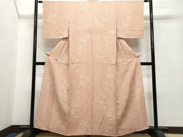 平和屋着物▽上質な小紋 単衣 椿 鬼しぼ縮緬 正絹 逸品 CAAP4386vf