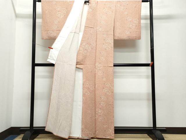 平和屋着物▽上質な小紋 単衣 椿 鬼しぼ縮緬 正絹 逸品 CAAP4386vf