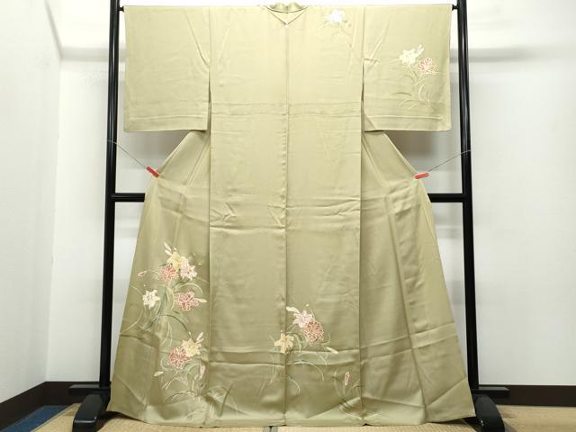 平和屋着物▽訪問着 単衣 駒刺繍 草花文 金彩 正絹 逸品 CAAP4395vf