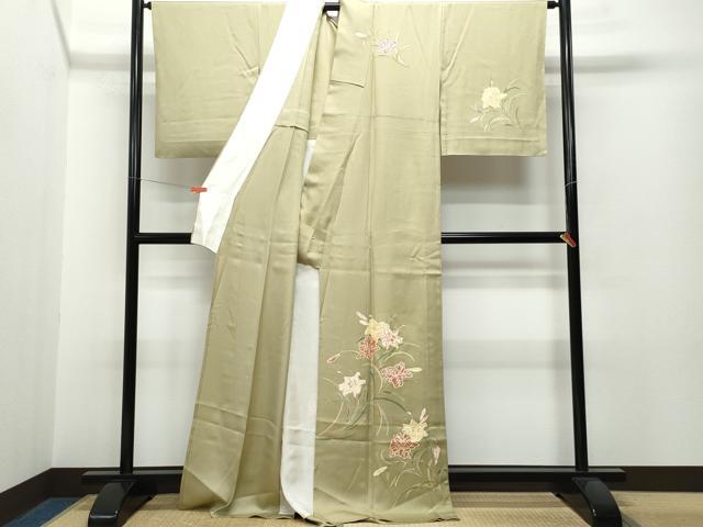 平和屋着物▽訪問着 単衣 駒刺繍 草花文 金彩 正絹 逸品 CAAP4395vf