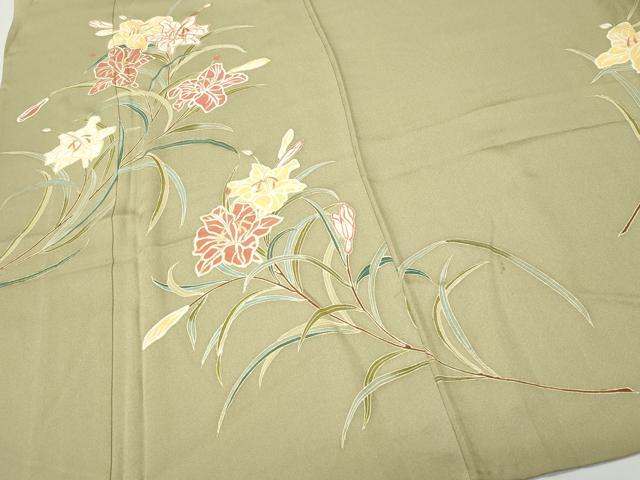 平和屋着物▽訪問着 単衣 駒刺繍 草花文 金彩 正絹 逸品 CAAP4395vf