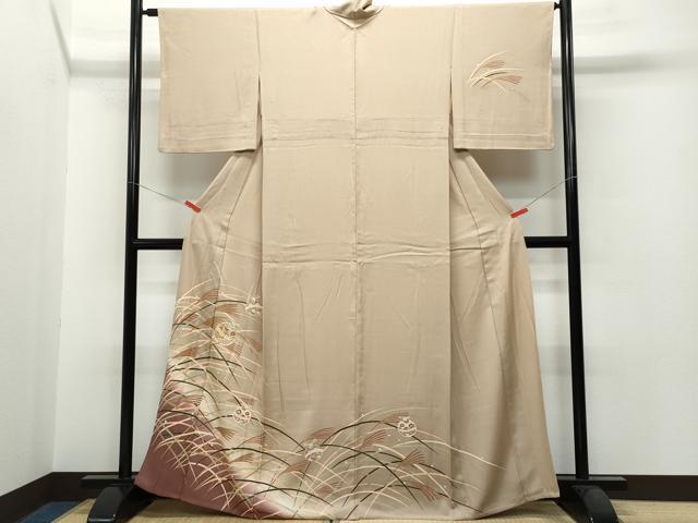 平和屋着物▽訪問着 単衣 駒刺繍 鈴草花文 金彩 正絹 逸品 CAAP4398vf