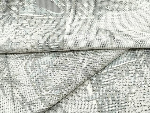 平和屋着物▽本場大島紬 単衣 白大島 120亀甲 風景草花文 正絹 逸品 CAAP4400vf
