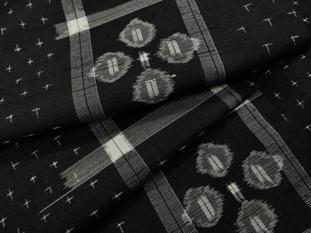 平和屋着物▽上質な紬 単衣 天井花文 黒地 正絹 逸品 CAAP5517ut