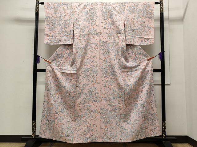 平和屋着物▽上質な小紋 単衣 草花文 正絹 逸品 CAAP5521ut