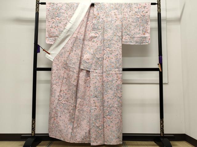 平和屋着物▽上質な小紋 単衣 草花文 正絹 逸品 CAAP5521ut