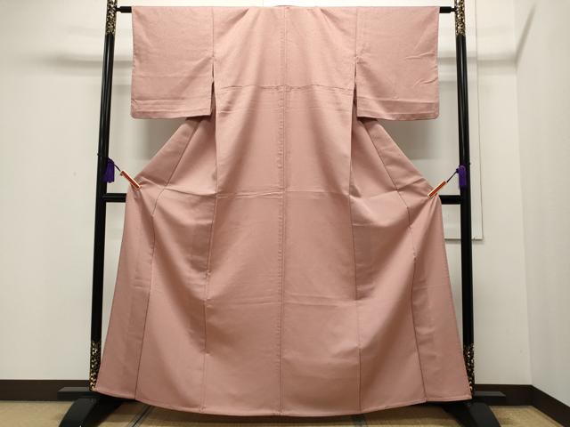 平和屋着物▽色無地 単衣 菱地紋 珊瑚色 洗える着物 CAAP5527ut