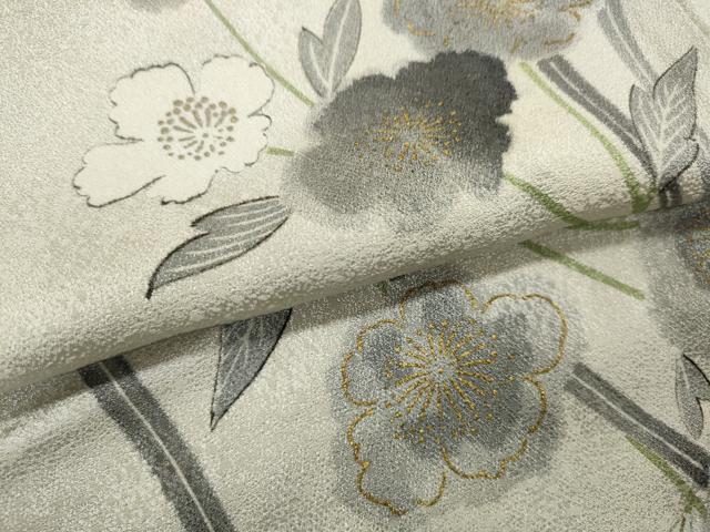 平和屋着物▽上質な小紋 単衣 草花文 金彩 正絹 逸品 CAAP5585ut