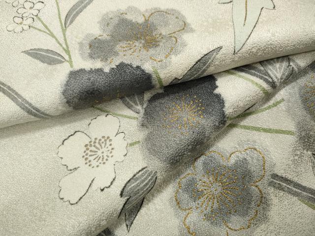 平和屋着物▽上質な小紋 単衣 草花文 金彩 正絹 逸品 CAAP5585ut