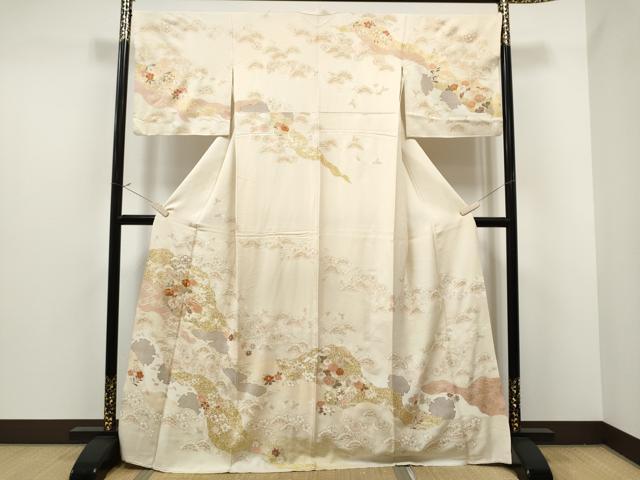 平和屋着物●訪問着 駒刺繍 雪輪草花紋 金彩 正絹 逸品 CAAP7132hy