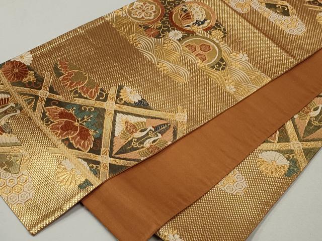 平和屋着物◎六通柄袋帯 天井花蝶丸文 金糸 正絹 逸品 CAAP8006ft