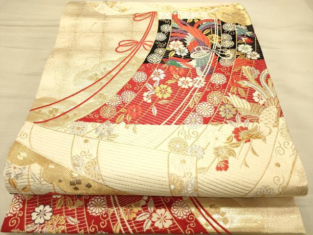 平和屋着物◎六通柄袋帯 唐織 几帳花鳥文 金銀糸 引箔 正絹 逸品 CAAP8033ft