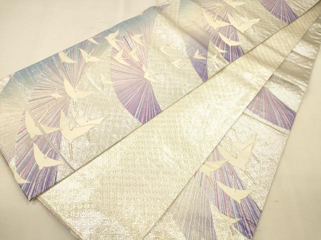 平和屋着物◎佐賀錦 六通柄袋帯 唐織 群鶴文 金銀糸 正絹 逸品 CAAP8217ft