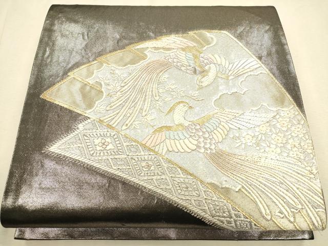 平和屋着物◎六通柄袋帯 扇面花鳥文 金糸 引箔 正絹 逸品 CAAP8254ft