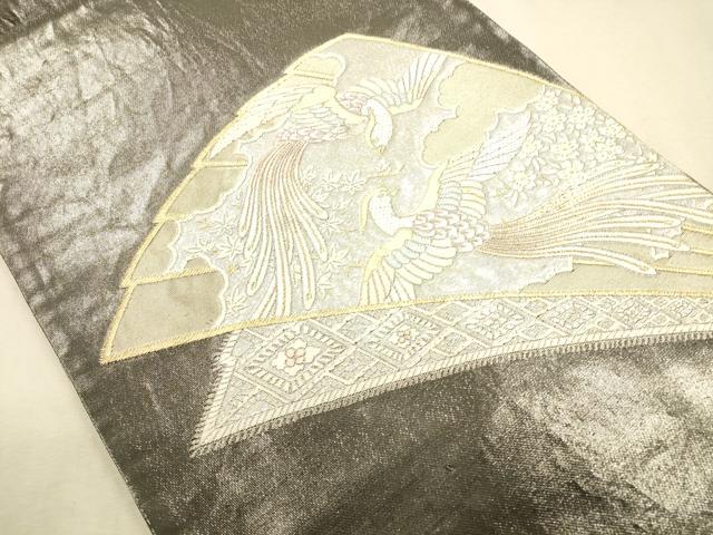 平和屋着物◎六通柄袋帯 扇面花鳥文 金糸 引箔 正絹 逸品 CAAP8254ft
