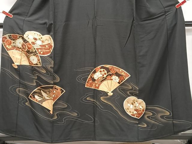 平和屋着物■豪華黒留袖 駒刺繍 扇面舞花文 金彩 正絹 逸品 CAAP9216xi