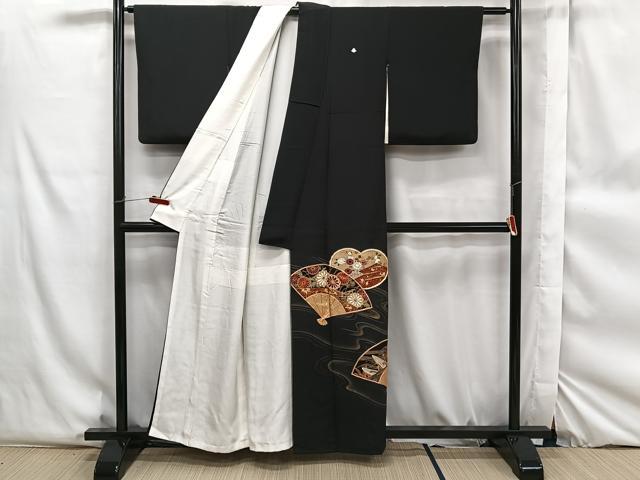 平和屋着物■豪華黒留袖 駒刺繍 扇面舞花文 金彩 正絹 逸品 CAAP9216xi