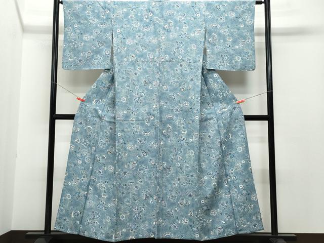 平和屋着物▽上質な小紋 単衣 更紗花蝶唐草文 金彩 正絹 逸品 CAAQ0002vf