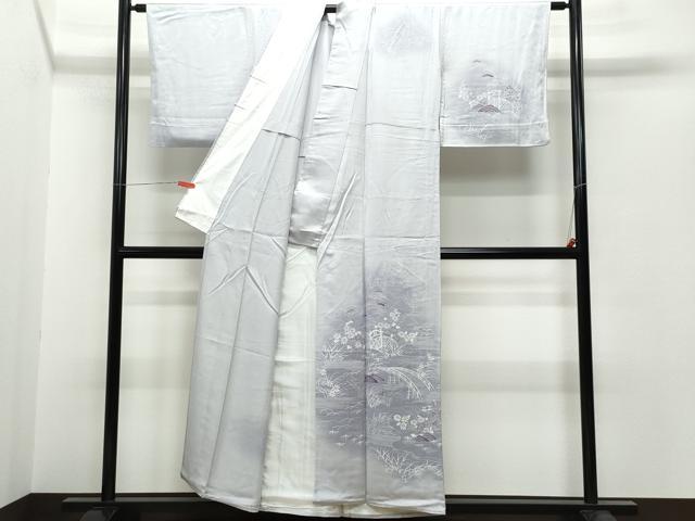 平和屋着物▽訪問着 単衣 風景渡り橋草花文 正絹 逸品 CAAQ0008vf