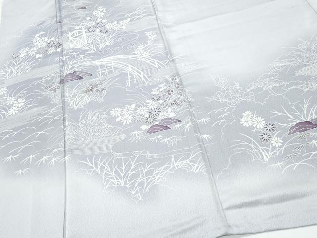 平和屋着物▽訪問着 単衣 風景渡り橋草花文 正絹 逸品 CAAQ0008vf