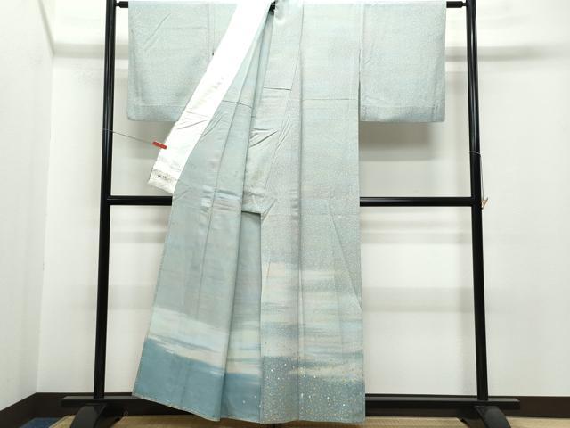 平和屋着物▽訪問着 単衣 刺繍 箔散らし 霞文 金彩 やまと誂製 正絹 逸品 CAAQ0015vf