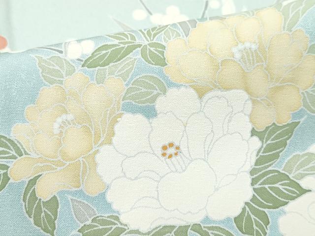 平和屋着物▽訪問着 単衣 刺繍 扇面草花文 正絹 逸品 CAAQ0018vf