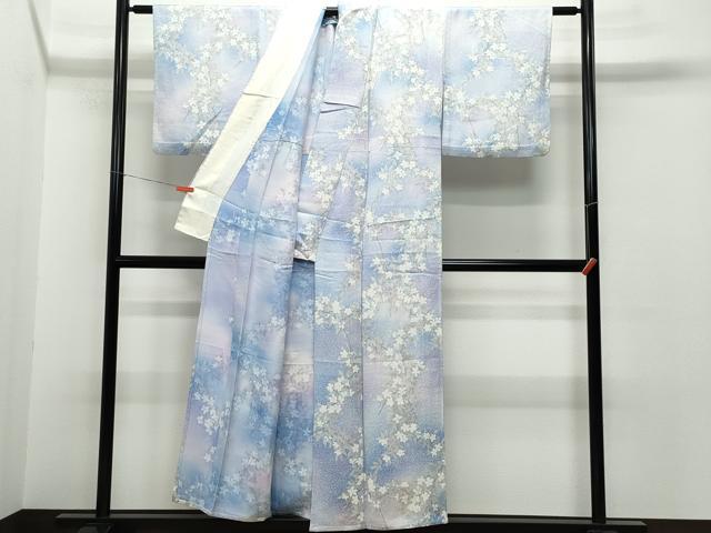 平和屋着物▽上質な小紋 単衣 枝花文 正絹 逸品 CAAQ0025vf